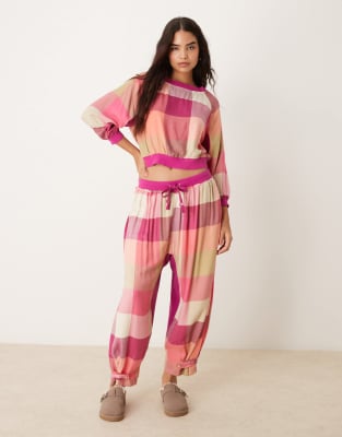 Free People Plaid Flannel Pajama Pants In Pink