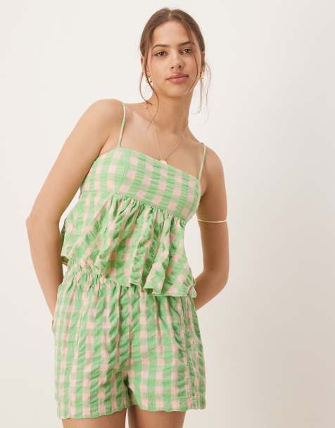 Free People plaid print camisole top green (part of a set) - view 1