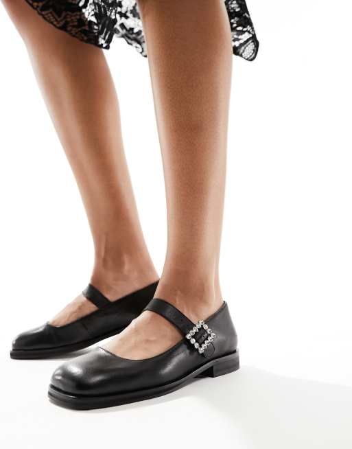 Free People - Platte Mary Jane schoenen met gesp met siersteentjes in zwart