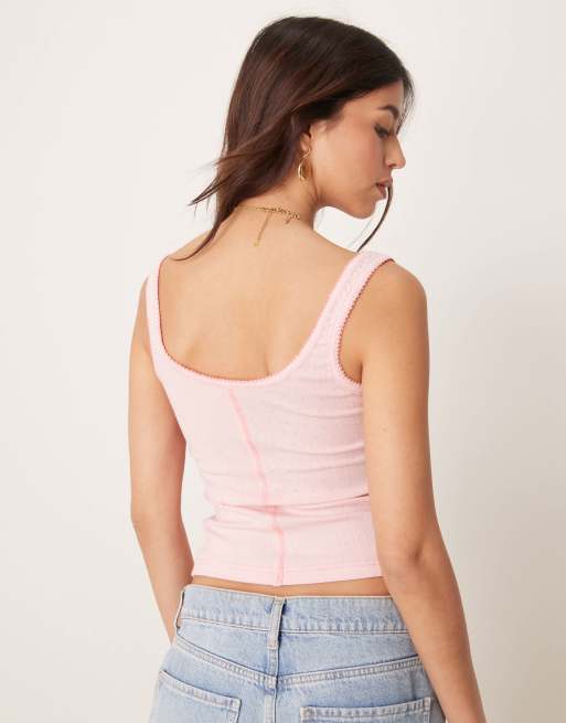 Free People pointelle button up tank in blossom, 3 of 4