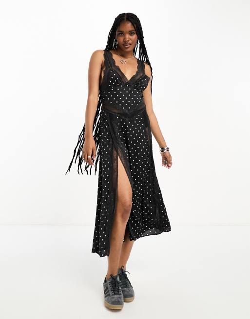 Free people black on sale polka dot dress