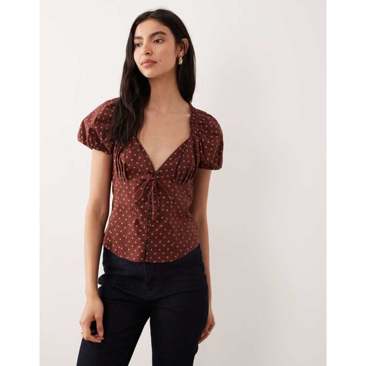 Free People polka dot printed blouse in chocolate | ASOS