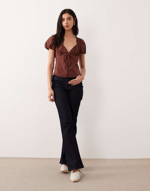 Free People polka dot printed blouse in chocolate | ASOS