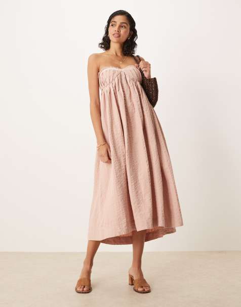 Free People Poppy box pleat detail midaxi dress in neutral - view 1