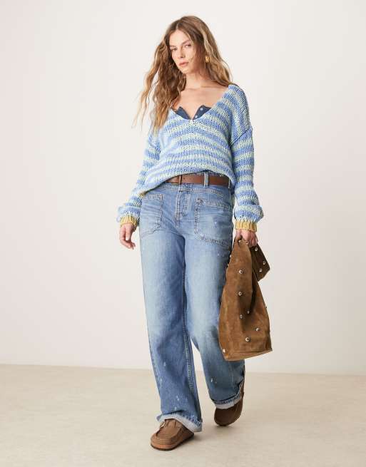フリーピープル Free People ポートランド Pullover レディース Sweaters Blue Lake Combo Free People Portland Pullover Blue Lake Combo - Starlet