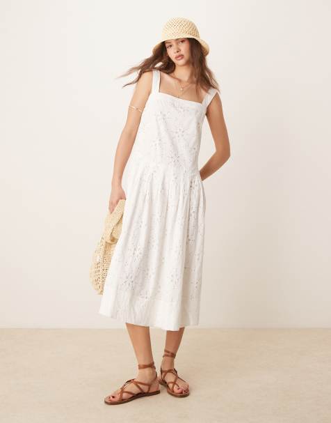 Free People primavera eyelet detail broderie midi dress in white - view 1