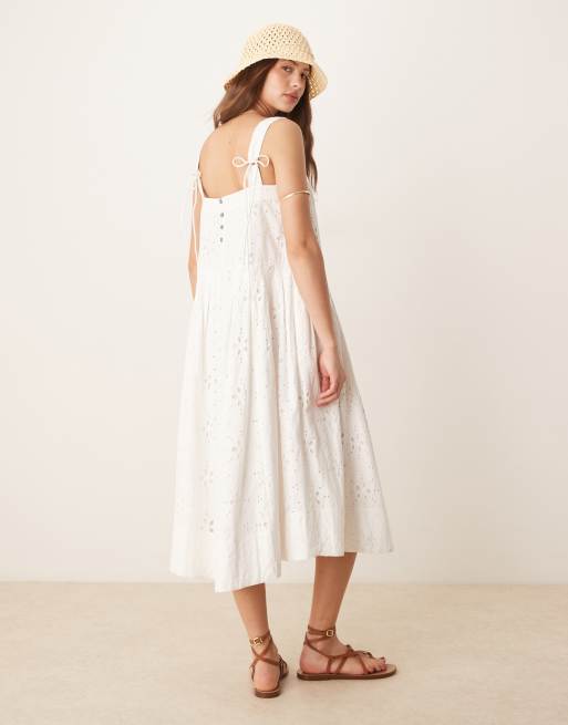 knee length dresses for ladies Zayla Poplin Eyelet Midi Dress