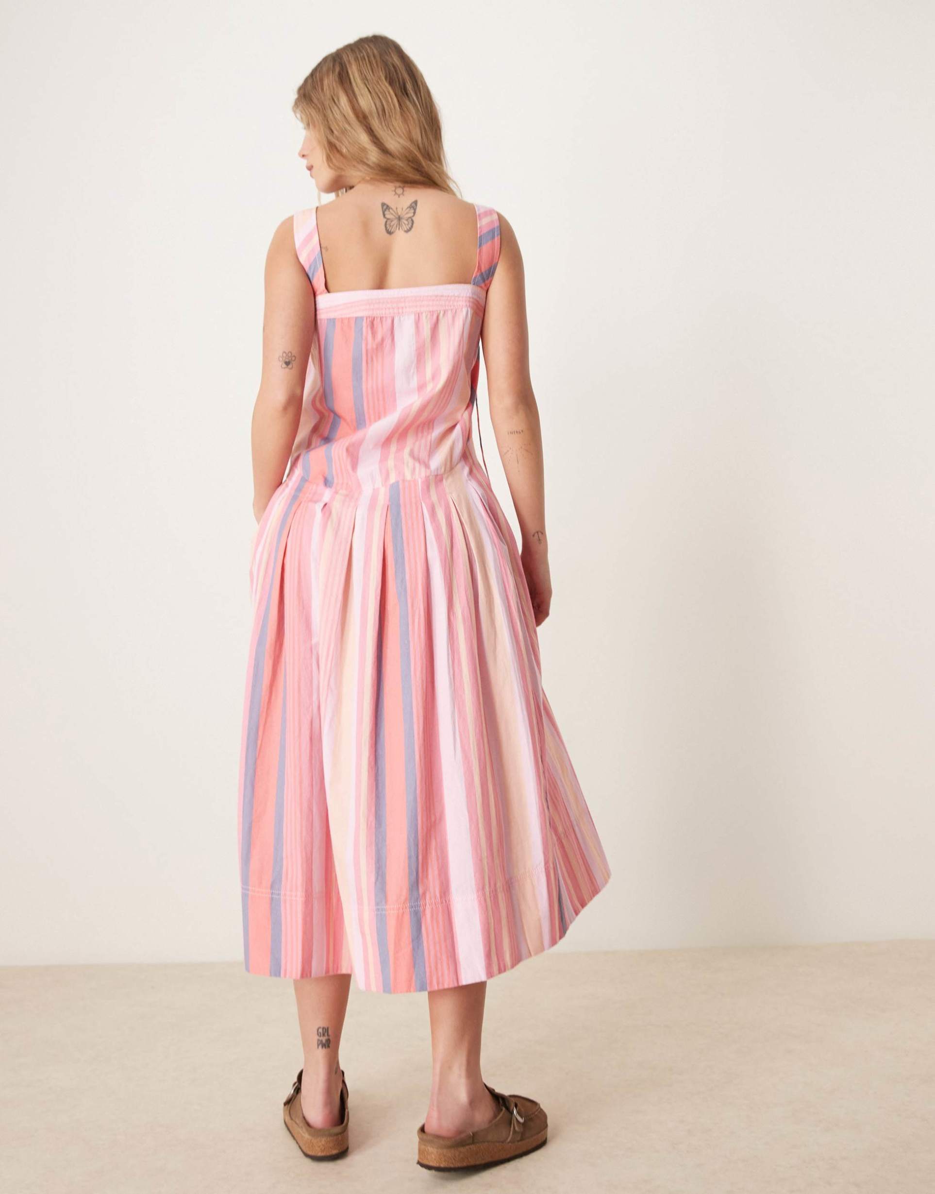free people primavera striped drop waist sun dress in pink