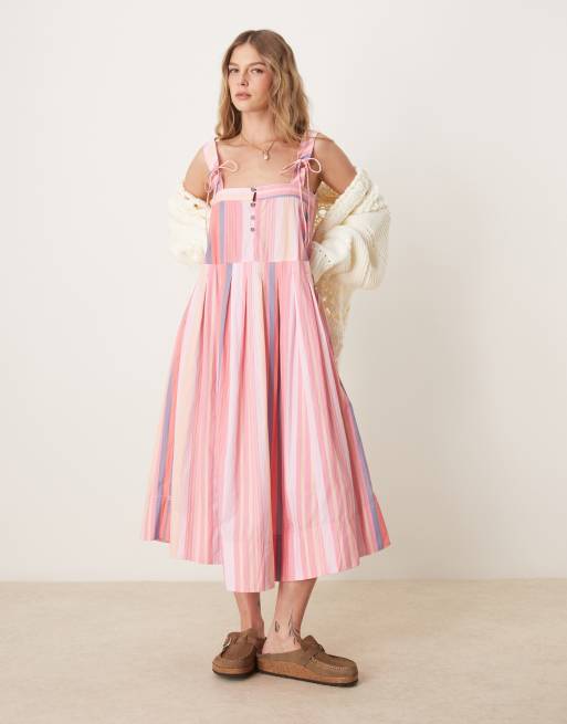 Free People – Primevera – Gestreiftes Sommerkleid in Rosa mit tiefer Taille, 4 von 4
