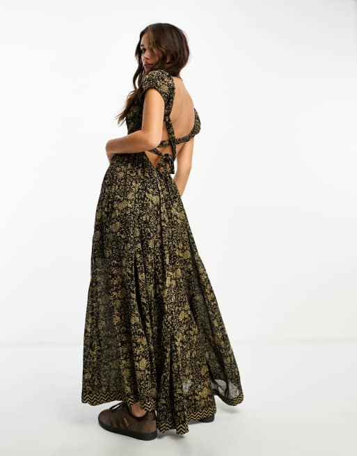 Free People Shadow Lace Maxi Dress in Black