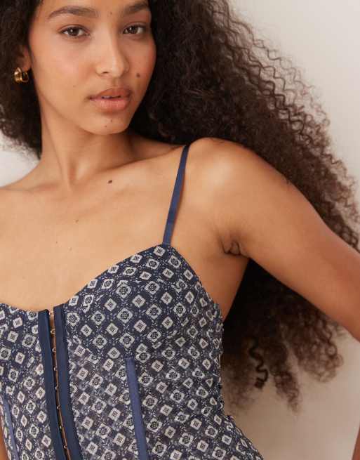 Free People printed rhythm bodysuit in navy geo print, 2 of 4