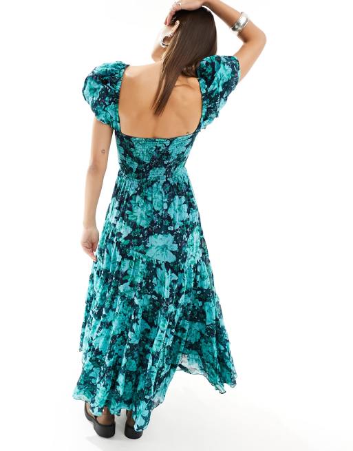 FREE PEOPLE Endless Summer Jayma Midi Dress outlet Green/Turquoise XS?