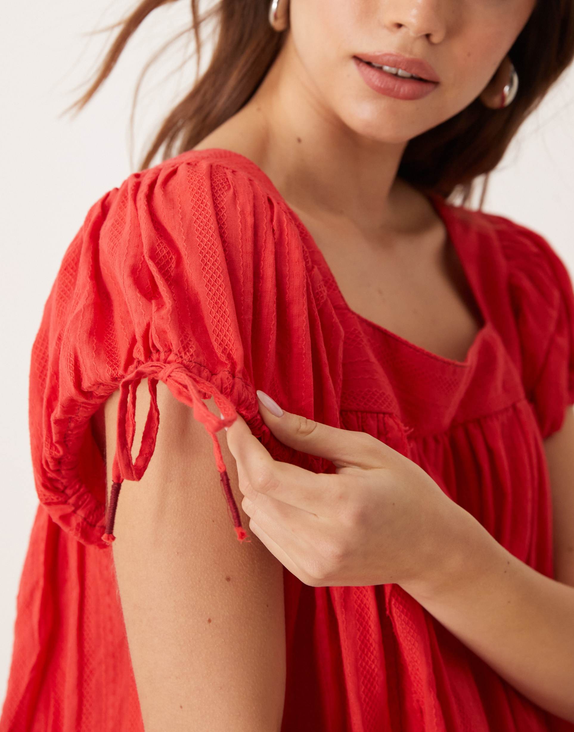 free people puff sleeves red smock top