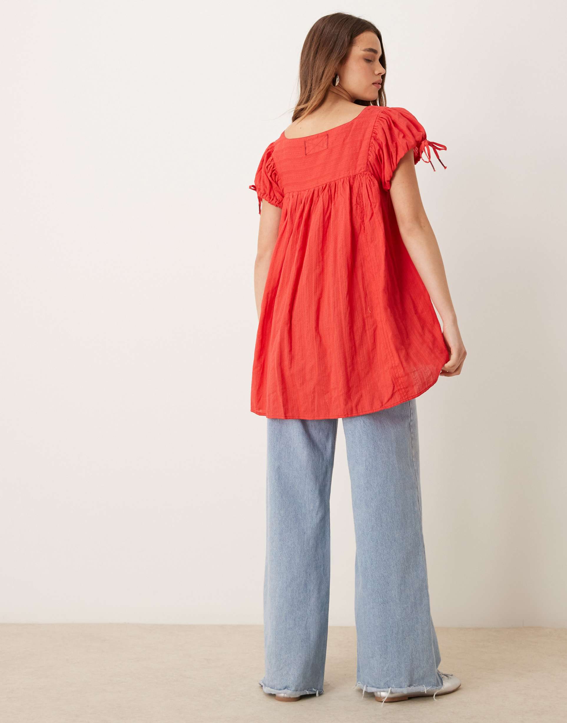 free people puff sleeves red smock top