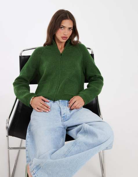Free People pull demi-zippé vert foncé - view 1