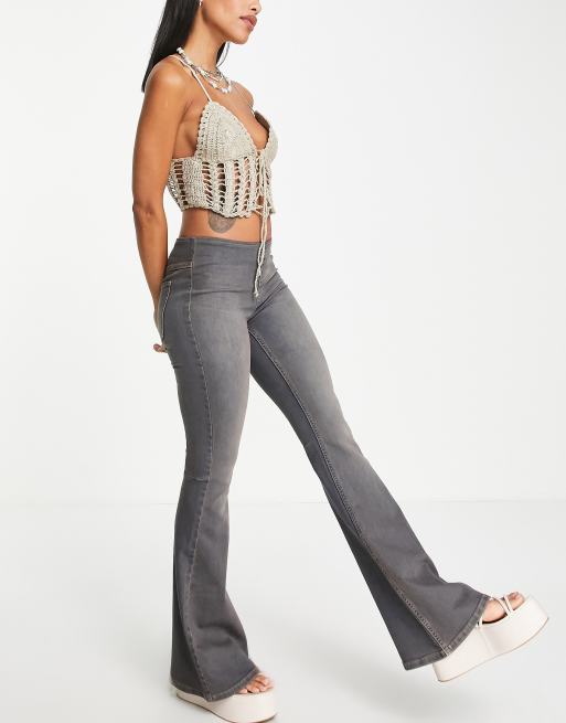 Free People pull on low rise flared jeans in dusty grey