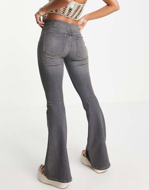 Free People pull on low rise flared jeans in dusty grey