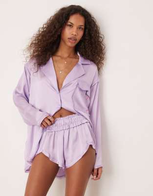 Free People - Pyjama-Shorts aus Satin in Orchideenlila, Kombiteil