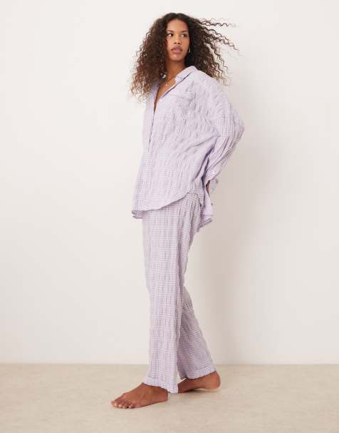 Free People - Pyjamabroek met textuur in lila, deel van co-ord set - view 1