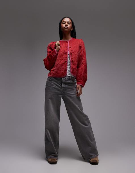 Free People quilted balloon sleeve jacket in ruby red - view 1
