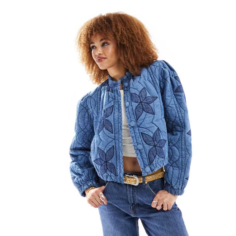 Quilted denim jacket womens clearance