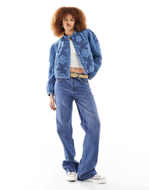 Free People quilted patch insert denim jacket in blue, 2 of 4