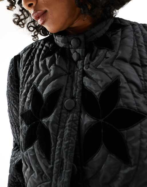 Free People quilted velvet inlay jacket in black, 4 of 4