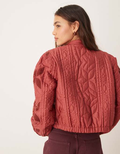 Free People quinn quilted patchwork jacket in marsala, 4 of 4