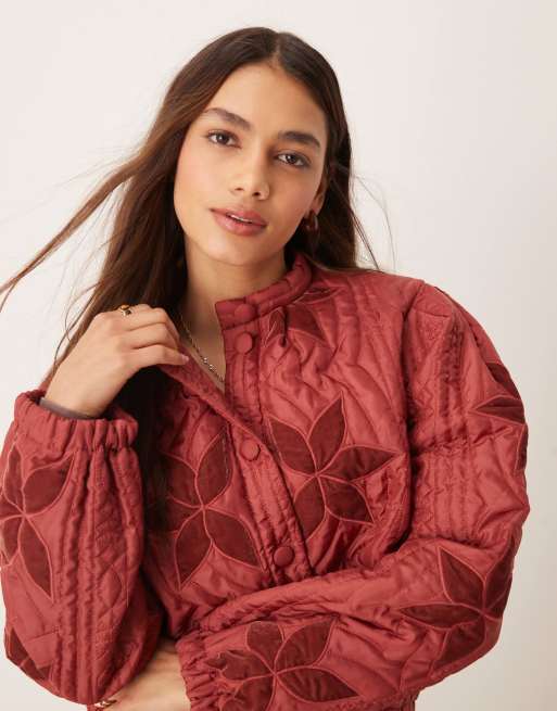 Free People quinn quilted patchwork jacket in marsala | ASOS