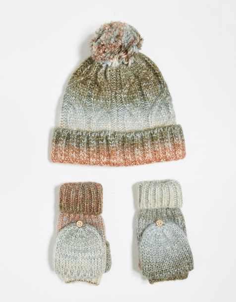 Free People - Rainbow Run - Set van muts en handschoenen met print in multi - view 1
