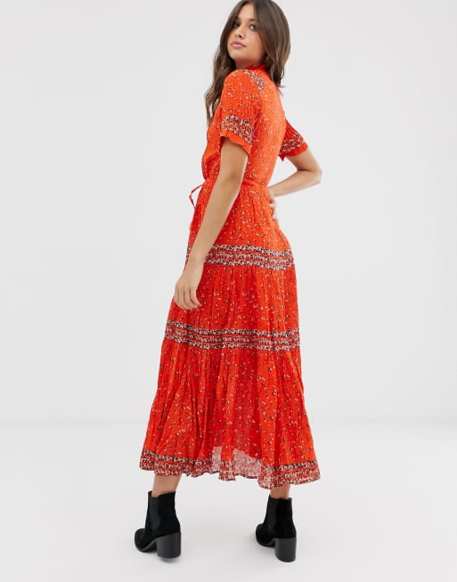 Free people rare outlet feeling pleated printed dress