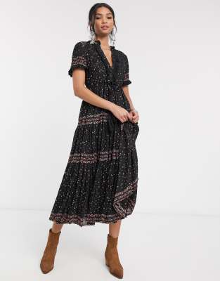 Free People Rare Feeling Pleated Maxi Dress In Black