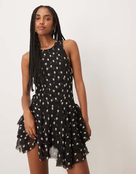 Free People - Raven - Sort minikjole med hvidt print - view 1