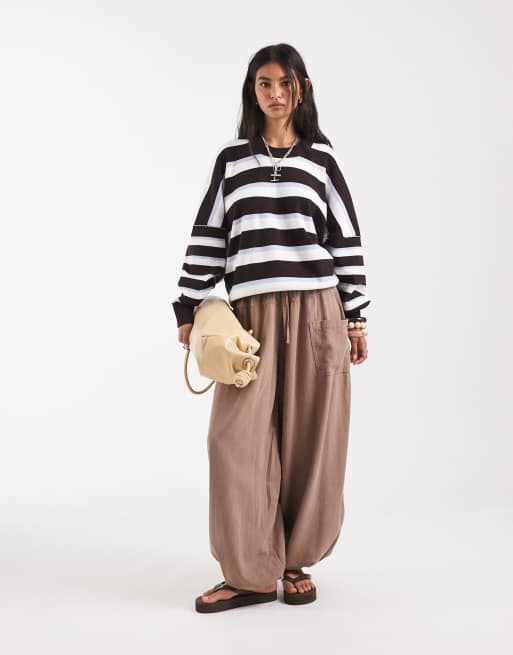 Free People - Recht sweatshirt met strepen in chocoladebruin, 4 van 4