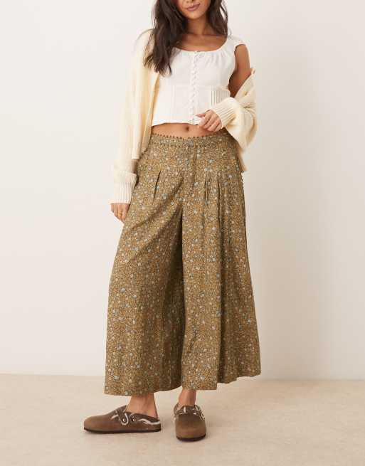 Free People relaxed fit ditsy print pants in green