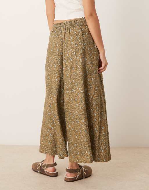 Free People relaxed fit ditsy print pants in green, 3 of 5