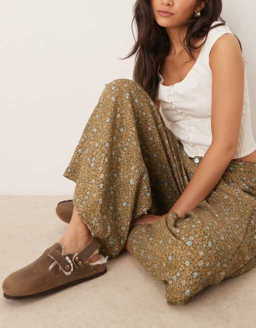 Free People relaxed fit ditsy print pants in green, 4 of 5