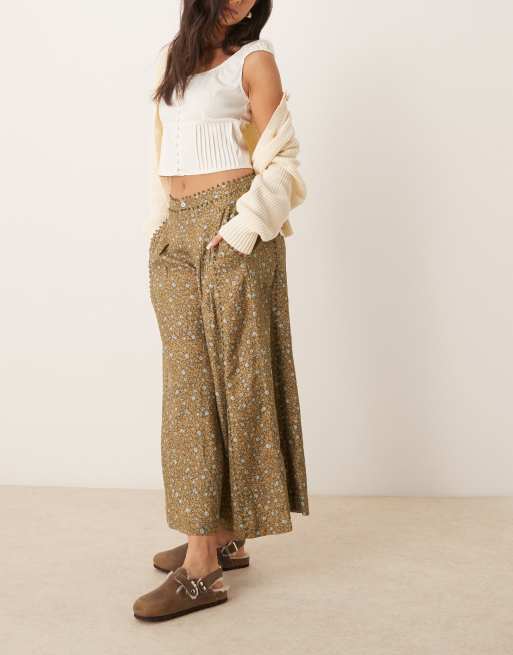 Free People relaxed fit ditsy print pants in green, 5 of 5