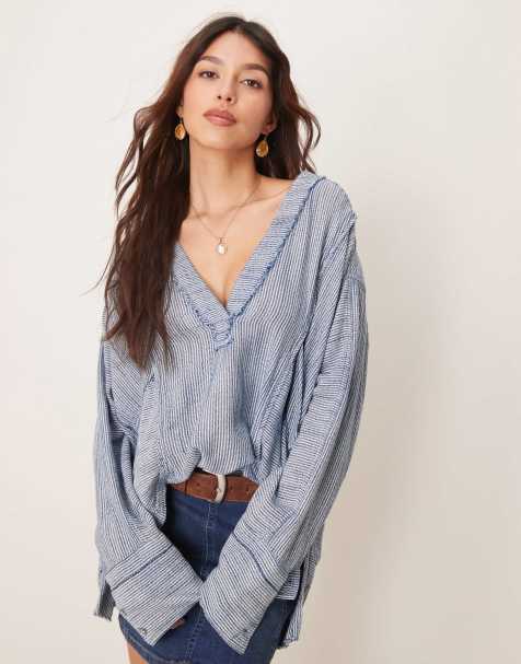 Free People relaxed oversized striped shirt in indigo - view 1