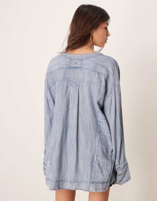Free People relaxed oversized striped shirt in indigo