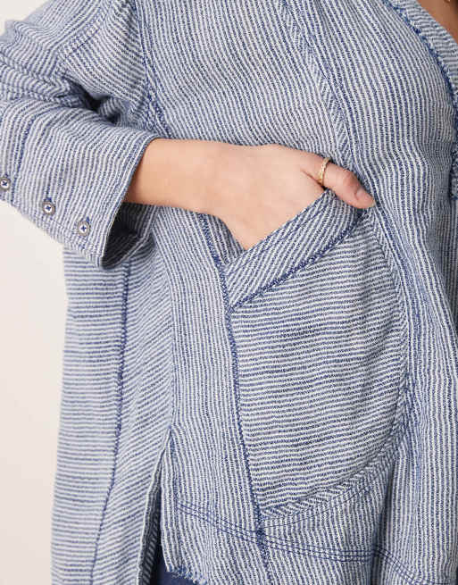 Free People relaxed oversized striped shirt in indigo