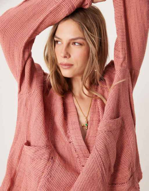 Free People relaxed oversized striped shirt in wine, 2 of 4