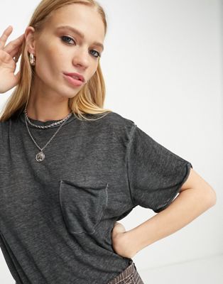 Free People relaxed Vella t-shirt in charcoal grey - ASOS Price Checker
