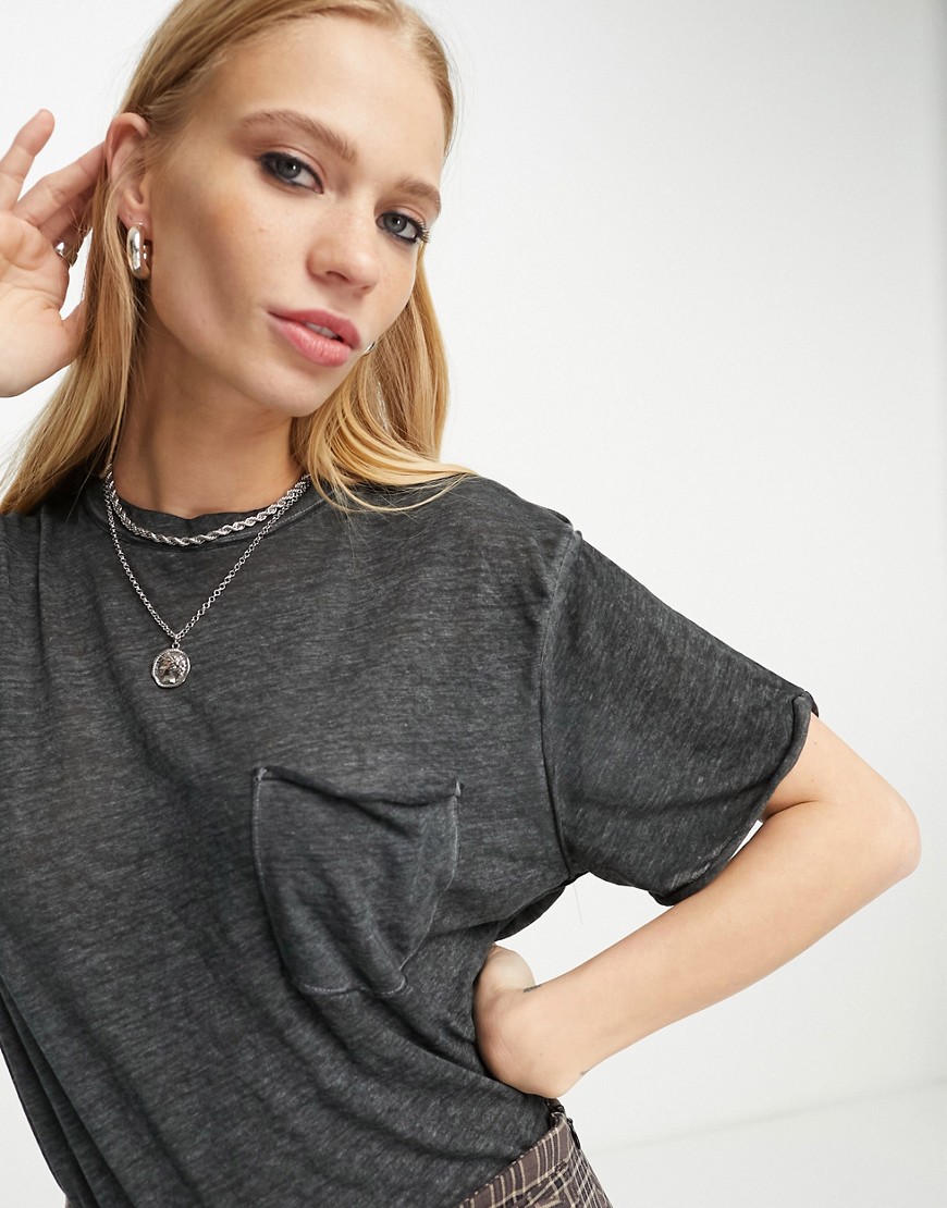 Free People relaxed vella t-shirt in charcoal grey