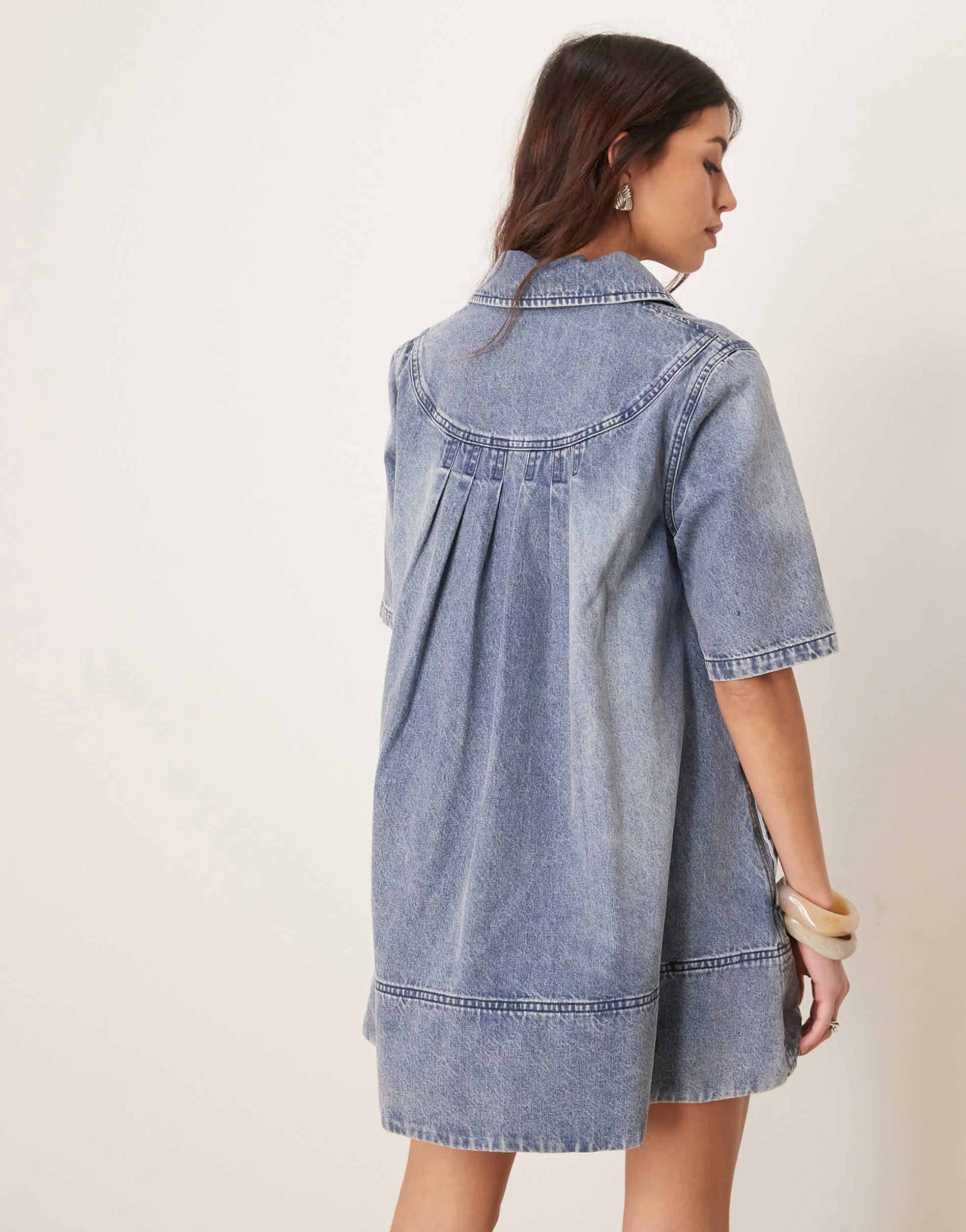 free people remino denim mini dress in ocean blue