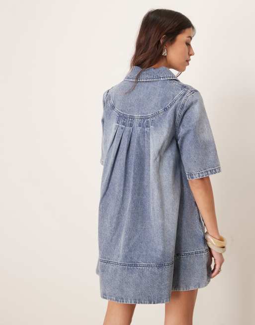 Free People remino denim mini dress in ocean blue | ASOS
