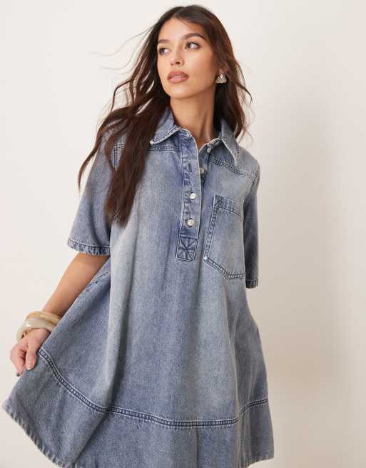 Free People - Remino - Vestito corto in denim blu oceano, 2 di 4