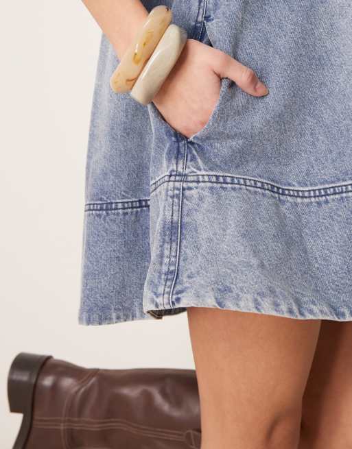 Free People - Remino - Vestito corto in denim blu oceano, 3 di 4