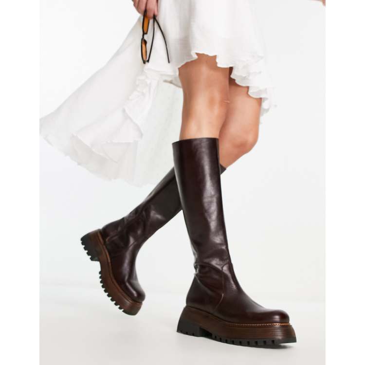 Free People rhodes tall leather boots in chocolate brown ASOS