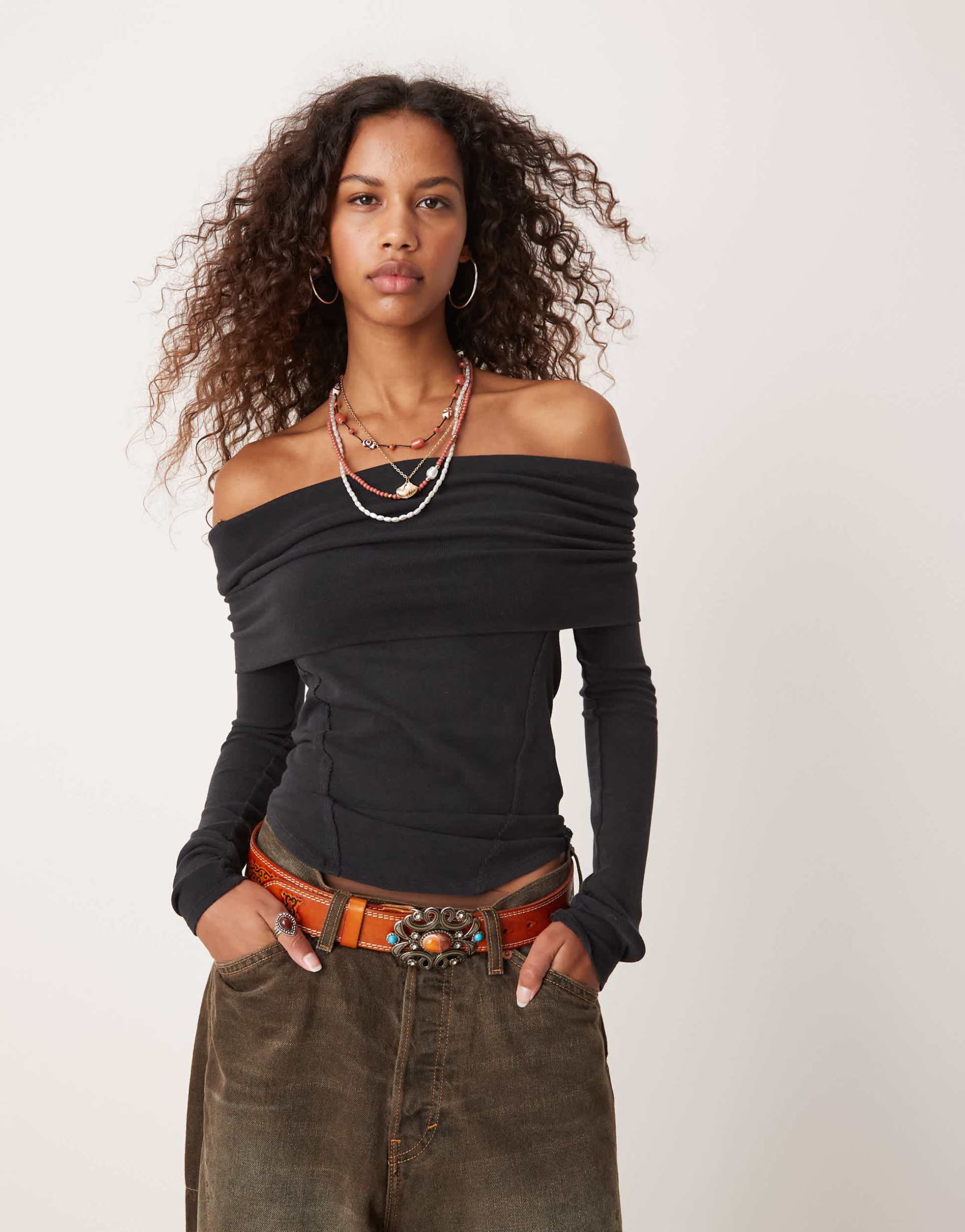 free people ribbed foldover bandeau top in black